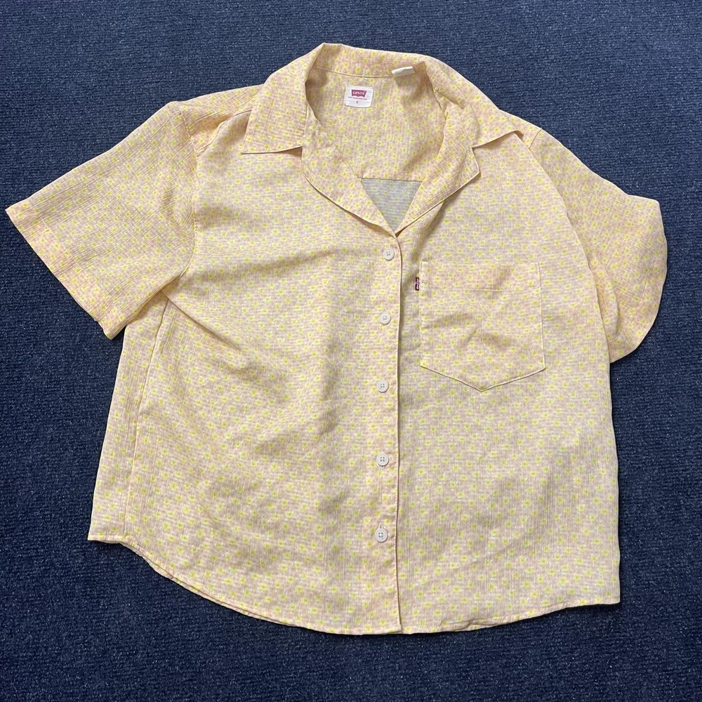 Levis Shirt Womens Small Yellow Floral Button Front Camp Collar Casual‎ Top